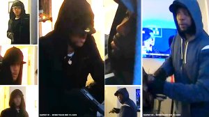 Two men sought in a home invasion robbery and shooting are shown in surveillance video released by the Irvine Police Department on Oct. 28, 2019.