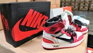 Fake Nike sneakers seized at the ports of L.A. and Long Beach in October, 2019. (Credit: U.S. Customs and Border Protection )