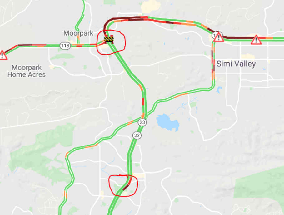 A map shows the freeway closures due to the Easy Fire on Oct. 30, 2019. (Credit: California Highway Patrol)