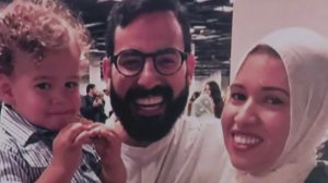 From left to right: Omar Awaida, 3, appears in a photo with his parents Joseph and Raihan Awaida. The image was provided to KTLA.