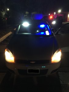 A car being driven by a woman accused of impersonating a police officer following her arrest in Costa Mesa on Nov. 1, 2019. (Credit: Costa Mesa Police Department)