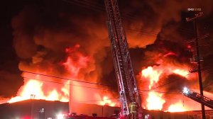 Flames consume a building in North Hollywood the night of Nov. 1, 2019. (Credit: RMG News)