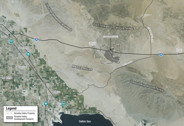 The proposed location of the Paradise Valley development is seen on a map from an environmental impact report released by the Riverside County Planning Department.