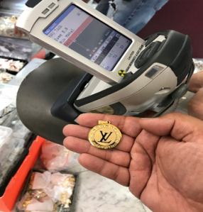 Investigators tested lead and cadmium concentration levels in counterfeit jewelry during an investigation on Nov. 7, 2019, in the DTLA Jewelry District. (Credit: LAPD)