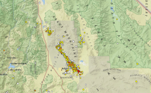 The epicenters of quakes that have struck in the Mojave Desert area over the past three weeks. (Credit: USGS)