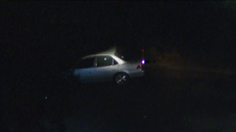 A car is seen with bullet holes in its windows following a shooting in Pasadena on Nov. 1, 2019. (Credit: KTLA)