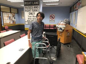 Roberto Diaz visited the LAPD Central Traffic Division on Nov. 1, 2019, after being released from the hospital (Credit: LAPD Detective Moses Castillo)