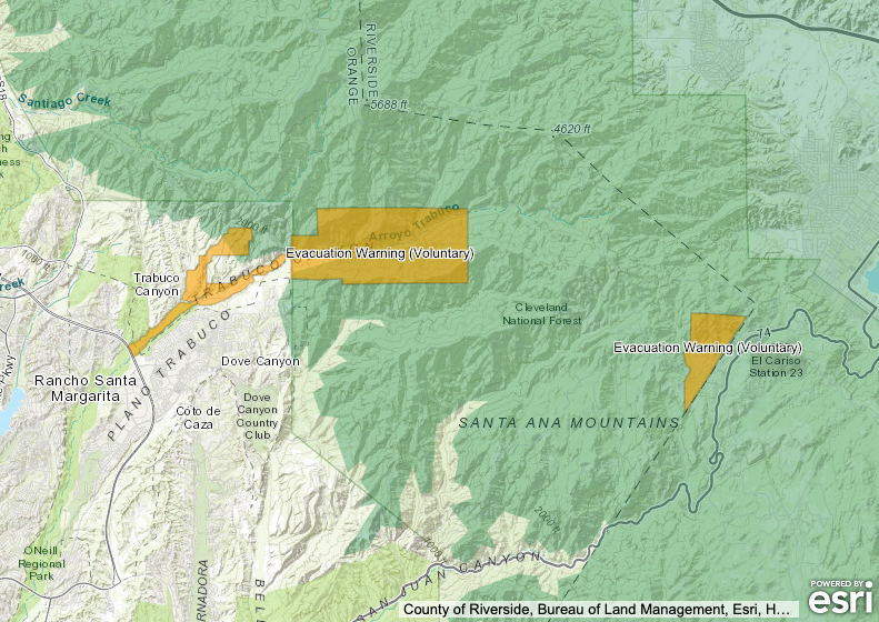 Voluntary evacuation zones are seen in this map posted on the Orange County Sheriff's Department's website.