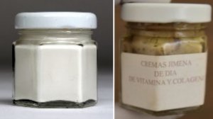 On the left, a cream marketed "Crema Esparza” and on the right, a product labeled "Crema Jimena" are seen in photos provided by the California Department of Public Health.