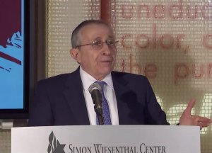 Rabbi Marvin Hier of the Simon Wiesenthal Center speaks on Dec. 30, 2019, at the Museum of Tolerance. (Credit: KTLA)