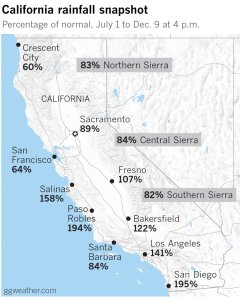 Selected cities and the Sierra Nevada indices of stations operated by the state Department of Water Resources.(Credit: Paul Duginski / Los Angeles Times)