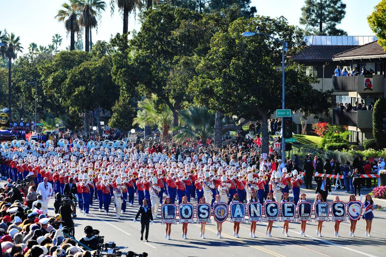 The Los Angeles Unified School District All City Honor Marching band participates in the 130th Rose Parade Presented by Honda on Jan. 1, 2019, in Pasadena, California. (Credit: Jerod Harris/Getty Images)