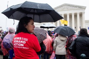 Supporters of gun control and firearm safety measures hold a protest rally as the Supreme Court hears oral arguments in State Rifle and Pistol v. City of New York on Dec. 2, 2019. (Credit: SAUL LOEB/AFP via Getty Images)