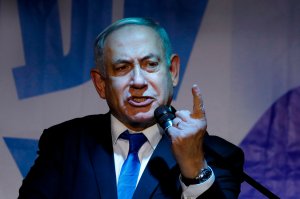 Israeli Prime Minister Benjamin Netanyahu addresses Likud party supporters during an electoral meeting in the Israeli city of Petah Tikva near Tel Aviv on Dec. 18, 2019. (Credit: JACK GUEZ/AFP via Getty Images)