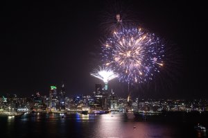 Fireworks are seen exploding from the Auckland’s Waitemata Harbour and Sky Tower during the Auckland New Year's Eve celebrations on January 01, 2020 in Auckland, New Zealand. (Credit: Steve Thomson/Getty Images for ATEED)