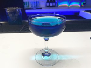 A Classic Blue cocktail was served as Pantone revealed its 2020 color of the year on Dec. 4, 2019. (Credit: Kirsi Goldynia / CNN)