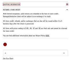 This image shows Fashion Nova's return policy for a dress on Dec. 19, 2019, as listed on its website.
