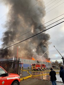 Firefighters battled a blaze aggressively burning at a vacant commercial structure in San Bernardino on Dec. 5, 2019. (Credit: San Bernardino County fire Chief Dan Munsey)