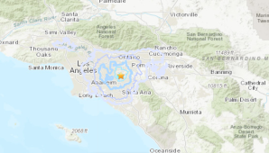 A U.S. Geological Survey map shows the area near Brea where a preliminary magnitude 3.3 struck at 9:23 a.m. on Dec. 28, 2019.