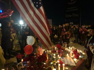 Community members gather for a vigil in memory of Danny Martin, 61, of Whittier, who was struck and killed by a car while riding hi tricycle on Dec. 16, 2019. (Credit: KTLA)