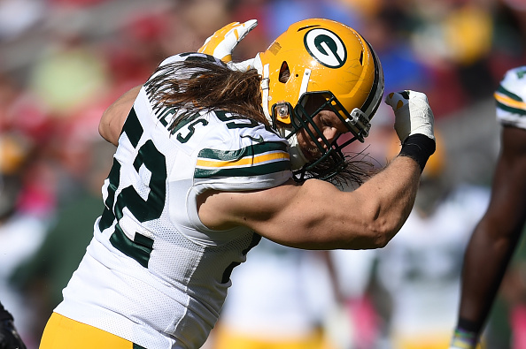 Linebacker Clay Matthews #52 of the Green Bay Packers reacts after sacking quarterback Colin Kaepernick #7 of the San Francisco 49ers during their NFL game at Levi's Stadium on October 4, 2015 in Santa Clara, California. (Photo by Thearon W. Henderson/Getty Images)