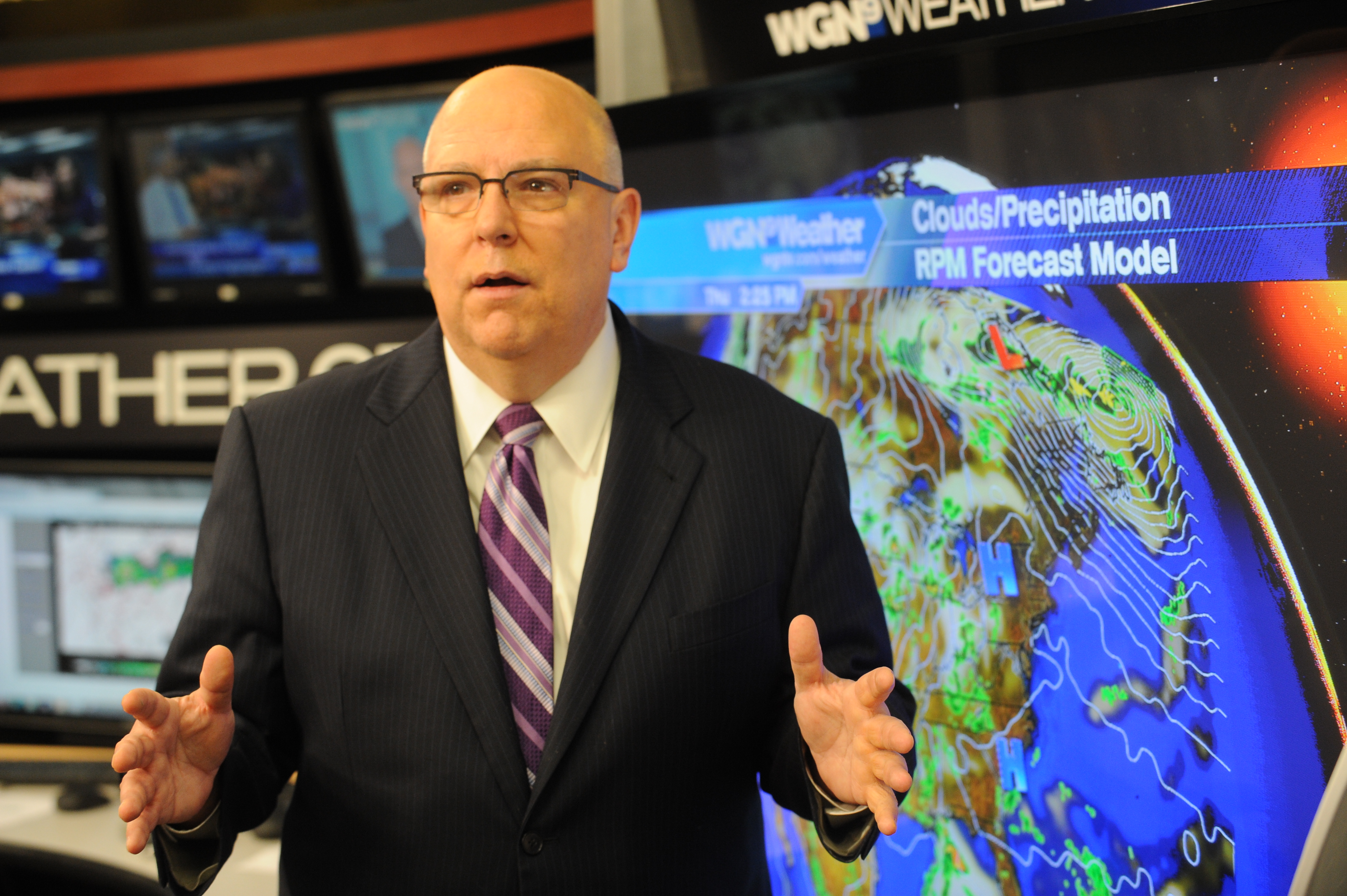 CHICAGO, IL - OCTOBER 03: Tom Skilling WGN-TV Weather Center director photographed for the new news program opens project on Thursday, October 3, 2013 at station in Chicago, Illinois. Photo credit: Randy Belice