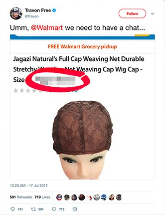 Walmart apologizes after racial slur on wig cap posted by third