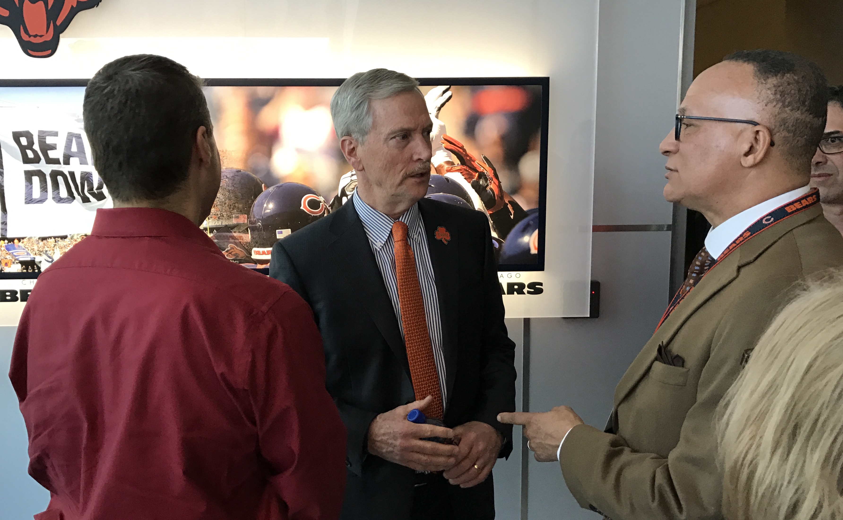 Bears chairman George McCaskey speaks with reporters at Halas Hall. (Adam Hoge/WGN Radio)