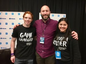 Allstate WE Day Youth Spokespersons Griffen Saul and Daisy Garcia with Justin Kaufmann