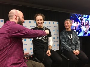 Justin Kaufmann with WE Day Co-Founder Craig Kielburger and Allstate Chairman and CEO Tom Wilson