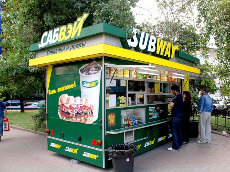 FILE -- An exterior photograph of a Subway restaurant kiosk in Russia