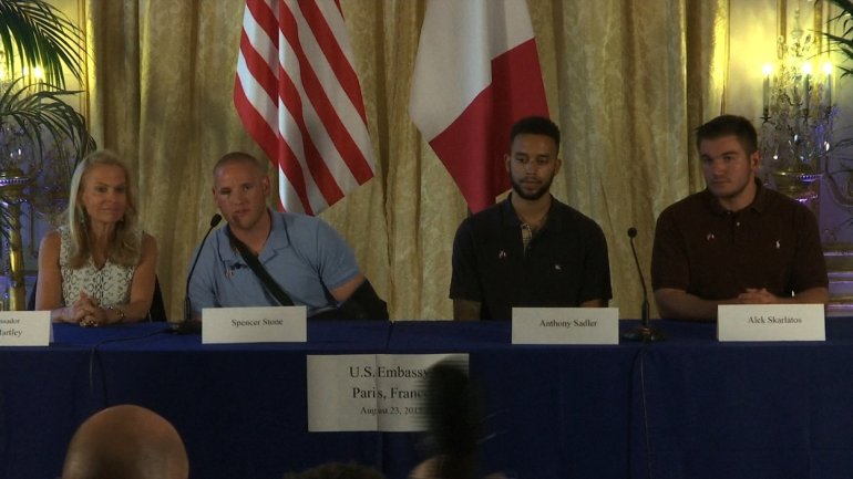 Anthony Sadler, Spencer Stone and Alek Skarlatos were aboard a high-speed train en route to Paris from Amsterdam on Friday, August 21, 2015 when a gunman opened fire. Along with two others -- a French national and a Briton -- they charged, tackled and subdued him, officials said.