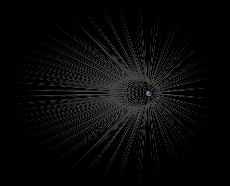 This illustration shows Earth surrounded by filaments of dark matter called "hairs," which are proposed in a study in the Astrophysical Journal by Gary Prézeau of NASA's Jet Propulsion Laboratory, Pasadena, California. Credit: NASA Jet Propulsion Library