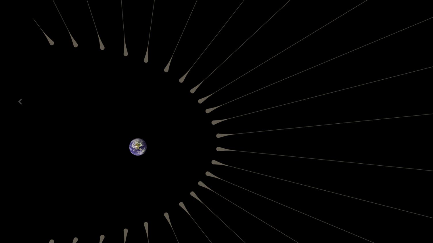 Close up of the dense filaments of dark matter particles, called hairs, are sprouting from Earth, according to a new study based on computer simulations. Credit: NASA Jet Propulsion Laboratory