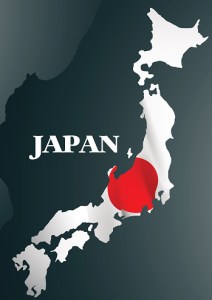 Japanese country map with national flag Credit: Thinkstock