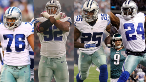 (L to R) Greg Hardy, Jeremy Mincey, Lance Dunbar and Morris Claiborne are all Free Agents this off-season.