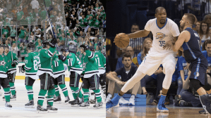 The Stars took a 2-0 lead in their playoff series, but the Mavs were demolished by OKC in their postseason opener.