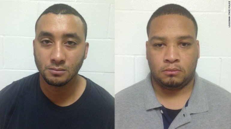 Officers Norris Greenhouse Jr., left, and Derrick Stafford are charged with second-degree murder in unknowingly striking and killing 6-year-old Jeremy Mardis in Lousiana.