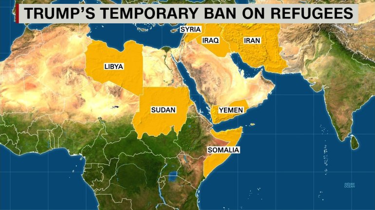 Map of countries on travel ban list.