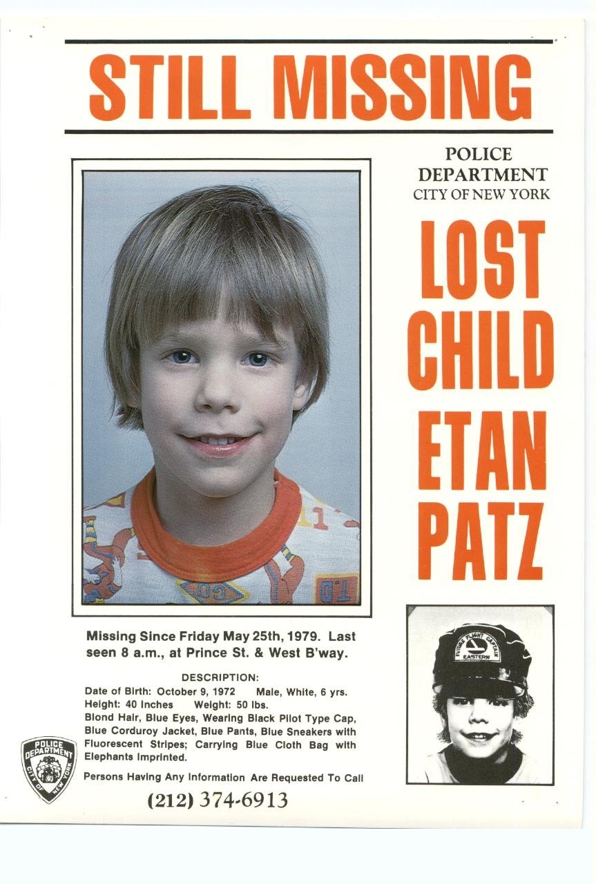 New York Police Department's original 1979 missing person poster of Etan Patz. A New York state court jury found Pedro Hernandez guilty on February 14, 2017 in the 1979 kidnapping the 6-year-old boy whose disappearance sparked an era of heightened awareness of crimes against children, the Manhattan District Attorney's Office said.